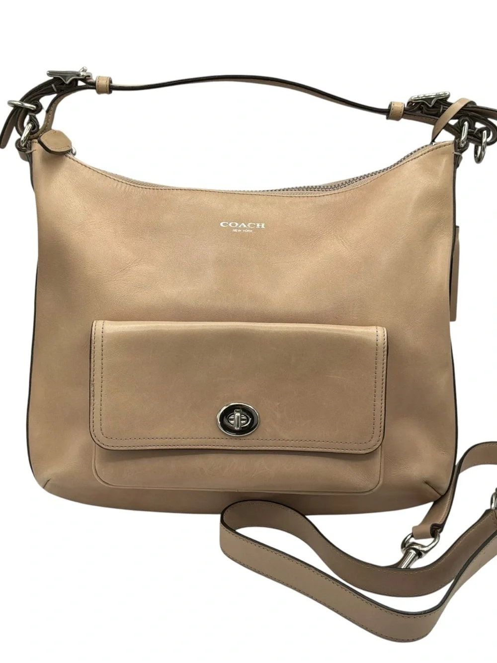 Coach Legacy Courtenay Hobo Tan Leather Shoulder Bag with Front Turnlock Pocket